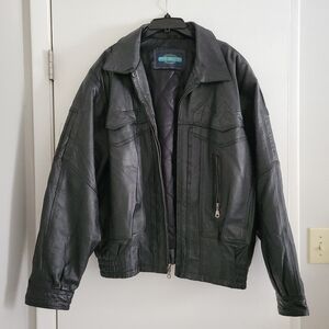 Vintage 80's/90's REAL LEATHER Black Weekends bomber jacket Men's XXL 2XL